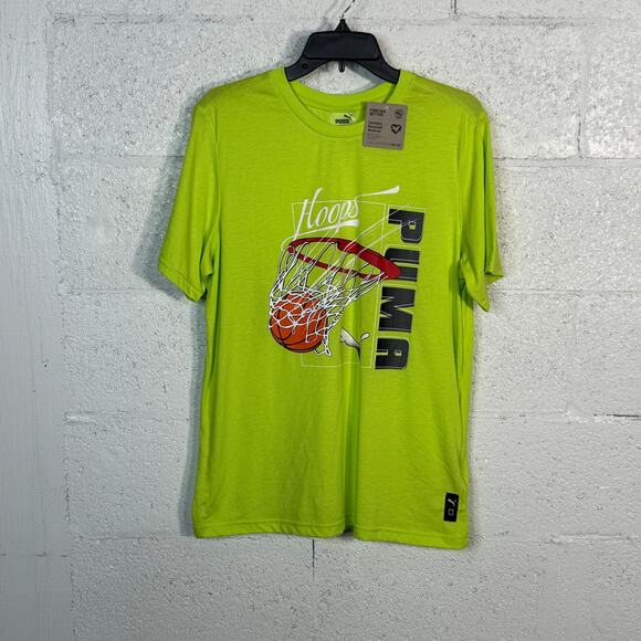 Puma Men's Swished Regular-Fit Logo Graphic T-Shirt - Lime Pow small - Picture 1 of 6